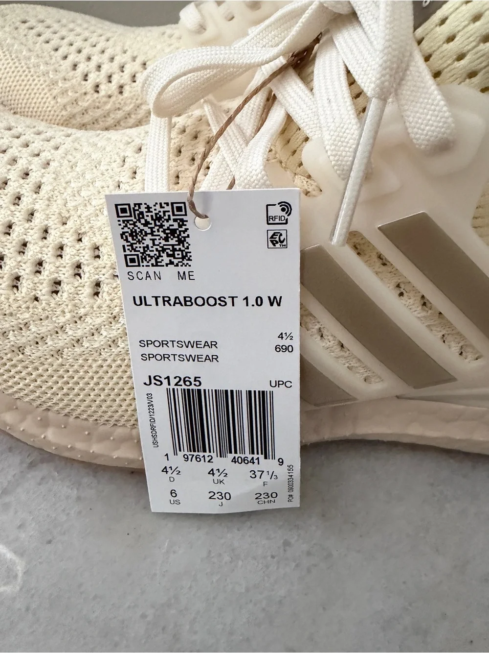 adidas Ultraboost 1.0 W Cream Knit Running Shoes